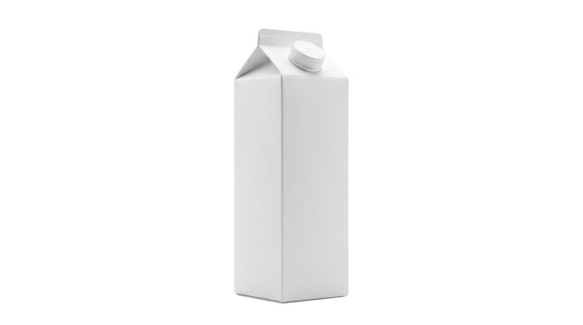 Blank white milk or juice carton package with cap isolated on transparent background