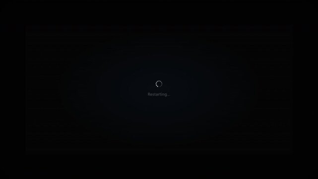 Loading animation with spinning circle and text on black background.