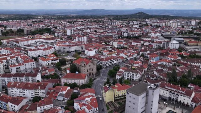 High Angle View of Castelo Branco Cityscape with Ancient Castle and Historic Center