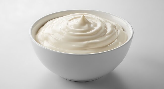 Creamy whipped topping in a white bowl with swirl pattern