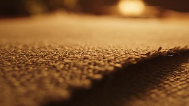 Close up macro texture of woven fabric in warm golden light