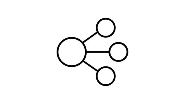 Minimalist network node connection animation, black outline chart on white background, tech icon
