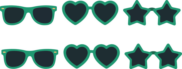 Green fashion sunglasses vector illustration collection featuring classic heart and star shaped frames for summer party design themes © israena