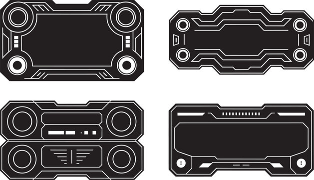 Futuristic ui elements and frames set with geometric shapes and digital interface designs and game and sci fi icons