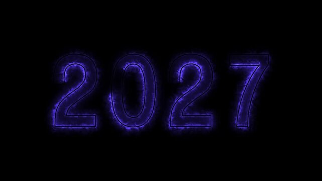 Elegant 2027 Happy New Year animation on dark black background with modern festive visual effects. Perfect for countdown videos, celebration intros, party events, social media content, and motion grap