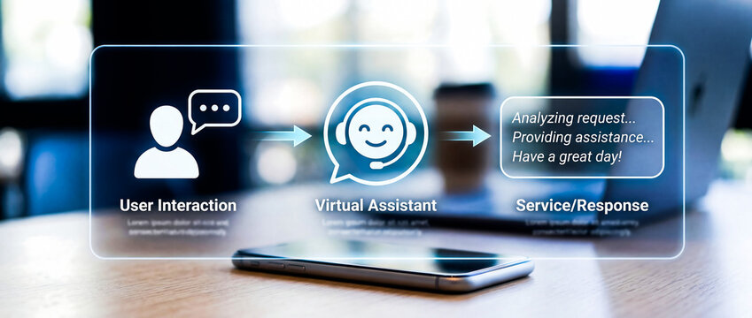 Virtual assistant concept with user interaction and service response flow