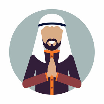 Man in Traditional Arabic Clothing with Praying Hands