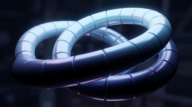 Abstract futuristic metallic pipe loops design with glowing light effect