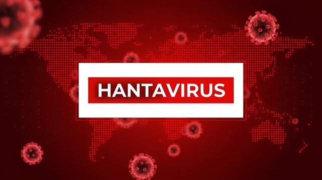 hantavirus outbreak concept with red virus cells and world map background for health
