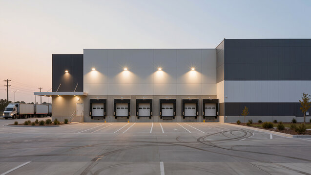 Large Industrial Building Loading Docks Area.