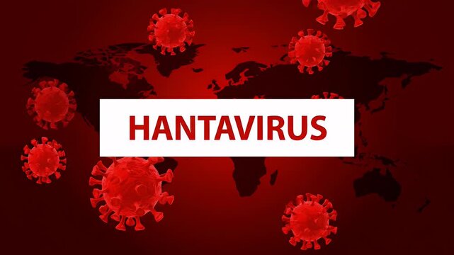 Hantavirus pulmonary syndrome concept with red virus cells over a world map backdrop