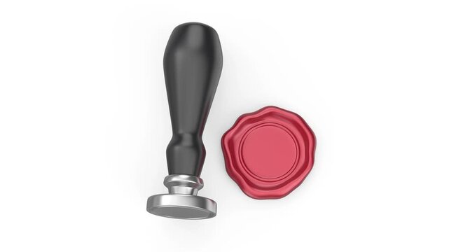 Personal stamp and red wax seal on white background