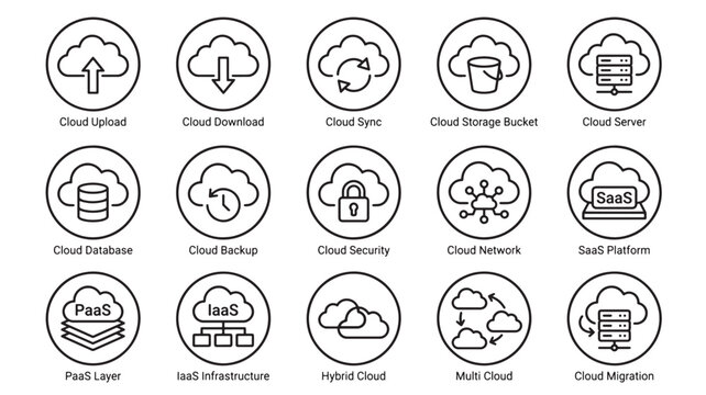 Cloud Computing Icons Set For Business Technology Concepts