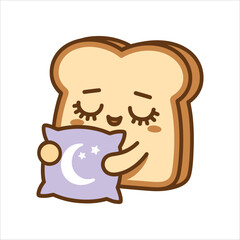 Obraz premium Adorable Kawaii Sleeping Toast with Moon Pillow Illustration