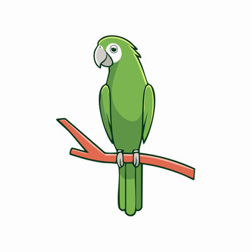 Cartoon Green Parrot Perched on a Branch