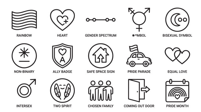 LGBTQ+ Symbols Icons For Pride Month And Diversity Concepts