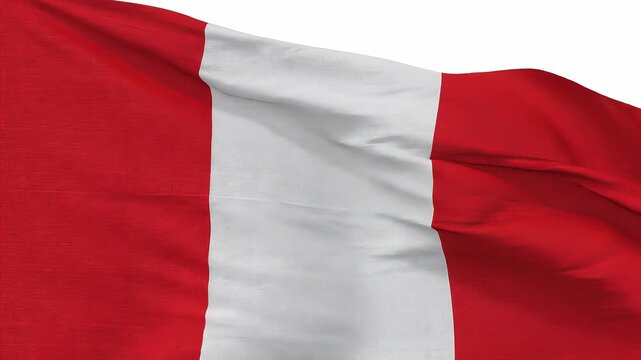 Peruvian flag waving with red and white colors isolated on white background