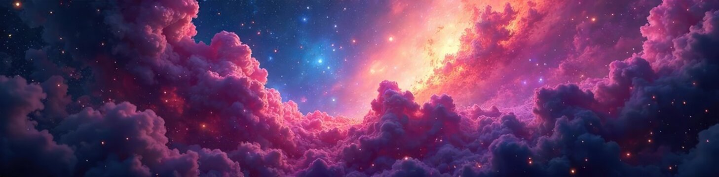Swirling nebulae in vibrant hues, cosmic dust and gas forming abstract shapes against a backdrop of deep space  A mesmerizing display of celestial artistry ,  cosmic art,  night sky,  cosmic dust