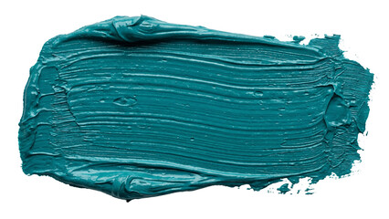 Teal blue paint stroke, thick texture, abstract art, smear, brush effect, isolated on transparent...