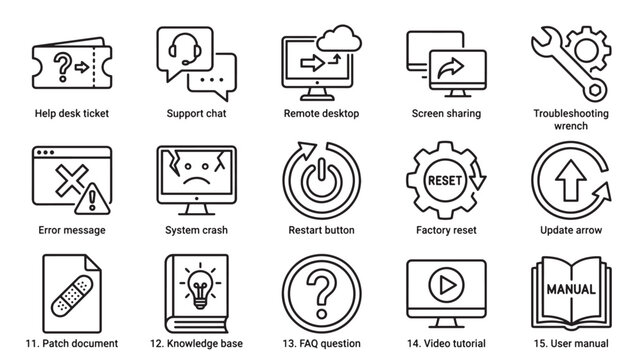 Technical Support Icons For Customer Service And Troubleshooting Concepts