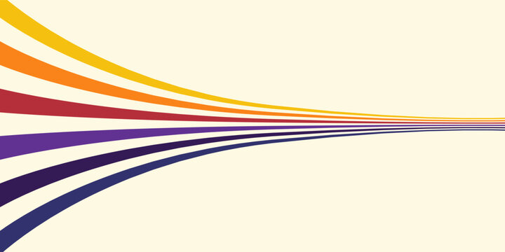 Abstract colorful 70s background vector. Vintage retro wallpaper with rainbow stripes and wavy lines. A 1970 color illustration suitable for posters, banners, decorative items and wall art.eps,10
