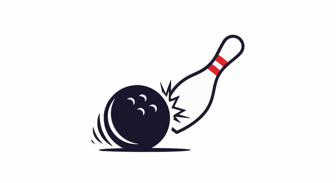 Stylized illustration of a bowling ball striking a pin, indicating motion