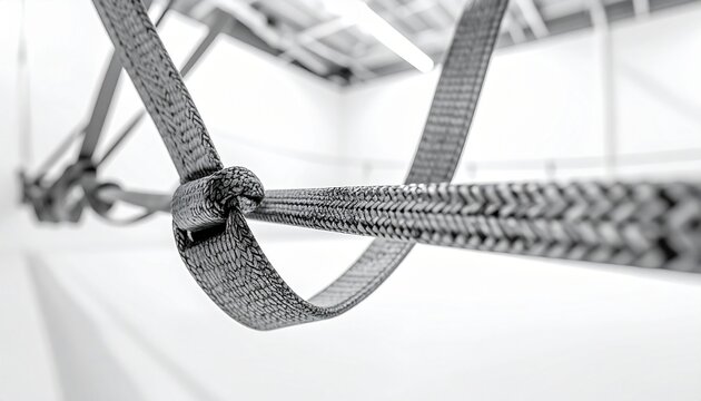 Close-up of Slackline Webbing Tension with Polyester Polyamide Splice Join Detail in Studio