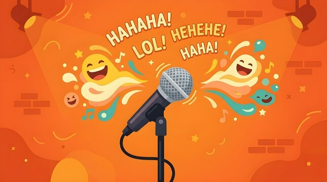 Stand-Up Comedy Microphone on Stage with Laughter Text