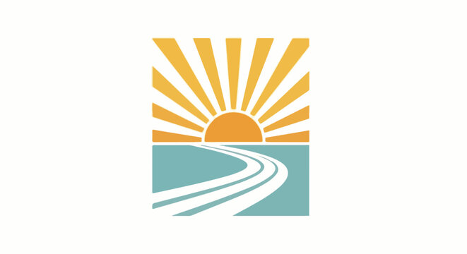 Stylized sunrise over water with a path