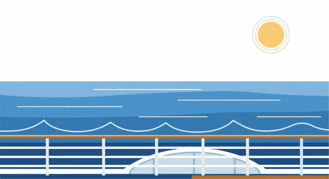 Sunny day at sea, view from a ship deck with waves and a glass dome