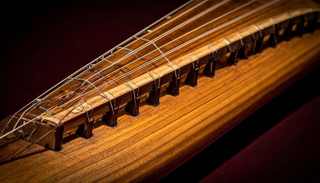 Traditional Korean Gayageum Zither Close-Up of Silk Strings and Movable Bridges on Wooden Instrument