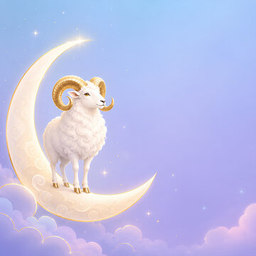 Eid Ul Adha Mubarak Celestial Ram Crescent Fantasy Design