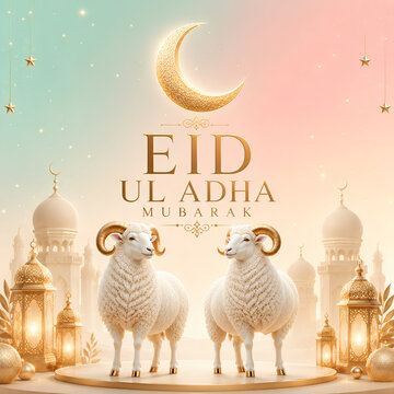 Eid Ul Adha Mubarak Golden Crescent Goat Festive Design
