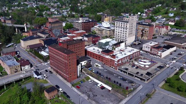 Downtown Fairmont West Virginia Aerial View of Historic Buildings and Streets