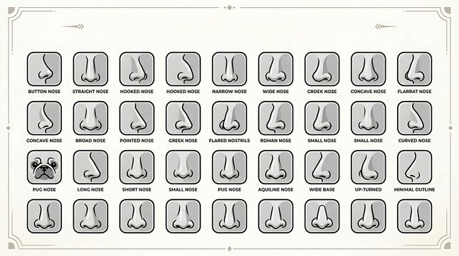 Vintage Nose Shape Chart Displaying Illustrated Nose Types on Cream Background