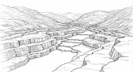 Fototapeta premium CAD Landscape Terrain Plan with Rolling Hills Layered Contours and Topographic Design