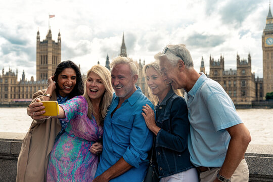 Senior group old buddies reunion in London