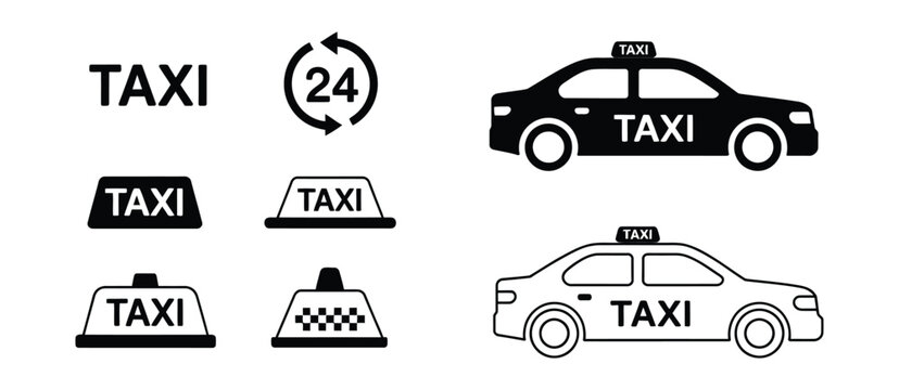 Taxi cab car icons set transport service vehicle vector illustration