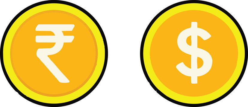 EPS vector of two gold coins indian rupee and dollar 