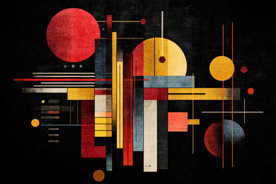 Modern Geometric Abstract Composition on Dark Textured Background. AI generative.