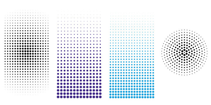 Three rectangular and one circular halftone dot patterns on a white
