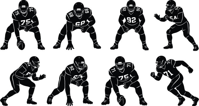 American football player silhouettes in action poses isolated vector set