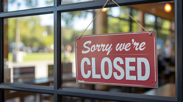 A red sign on a window indicating that the business is closed