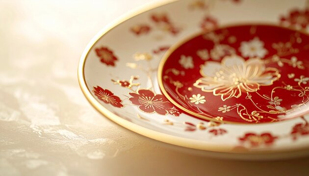 Japanese Imari porcelain bowl with cobalt blue, red overglaze and gold floral motifs on white background