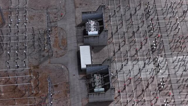 Cinematic Drone Footage of Energy Infrastructure Substation with Modern Battery Storage System