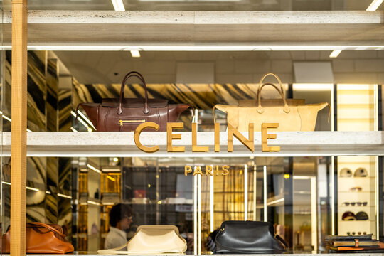 Celine Paris Luxury Handbags in Boutique Window Display Showing Designer Leather Purses and Accessories Milan Italy May 14, 2026