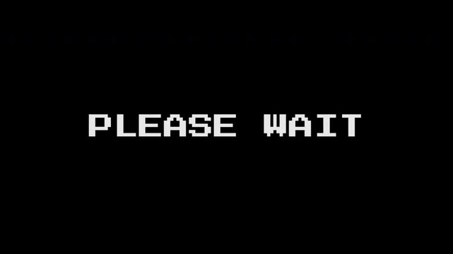 Please Wait Text with Glitch Effect, Loading Screen, Digital Error, Retro 8-Bit Pixel Art, Cyberpunk Distortion, Motion Graphic 4k video