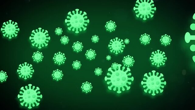 Animation of hantavirus Cells with Spike Proteins Floating on Dark Background, Medical Concept, virus outbreak
