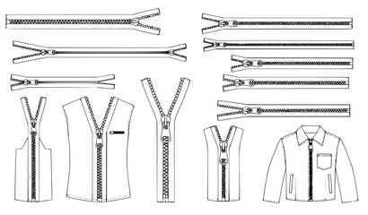 Professional zipper fastener CAD vector drawings with apparel technical illustration templates © Romjan