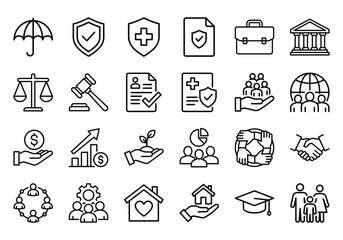 Fototapeta premium Insurance and business icons collection with graduation cap pie chart insurance business protection umbrella